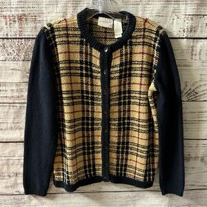 Vintage 90s Liz Claiborne Plaid Cardigan Size Small